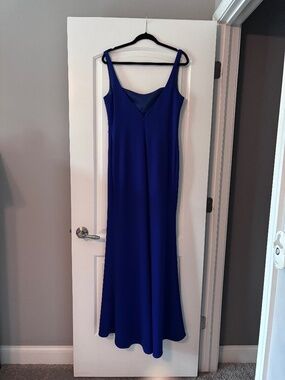 La Femme Simple Chic Long Jersey Gown with Square Neckline royal blue sz 12